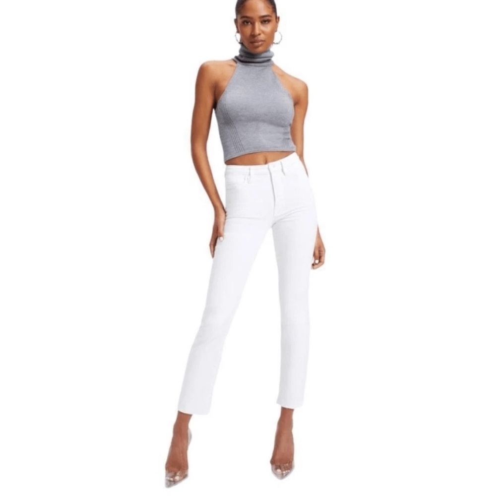 Good American Good Legs Straight High Rise Stretch White Jeans Like New Size 4